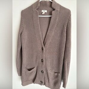 Womens lands end canvas 1963 heavy sweater cardigan taupe brown Medium oversized